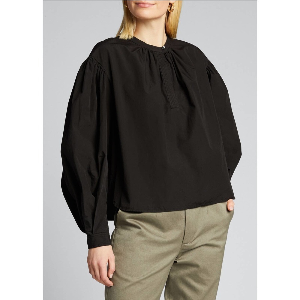 Bassike Black Cotton Gathered Shirt Boxy Size Small